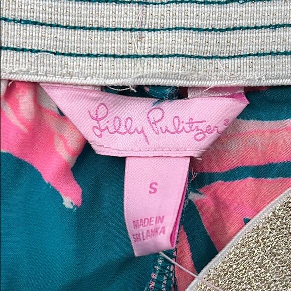 NEW Lilly Pulitzer S Rylan Short Tidal Wave Its Prime Time Gold Waistband - Picture 8 of 10